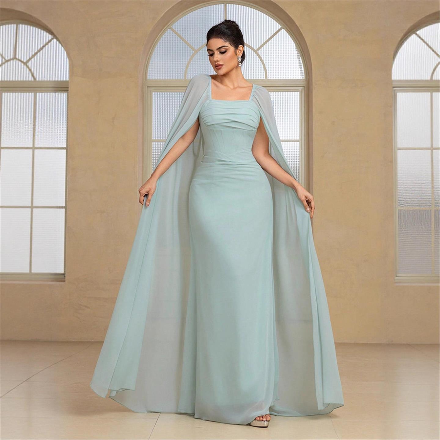 Linen Dress Wrap - Elegant Long Evening Dress Pure Color