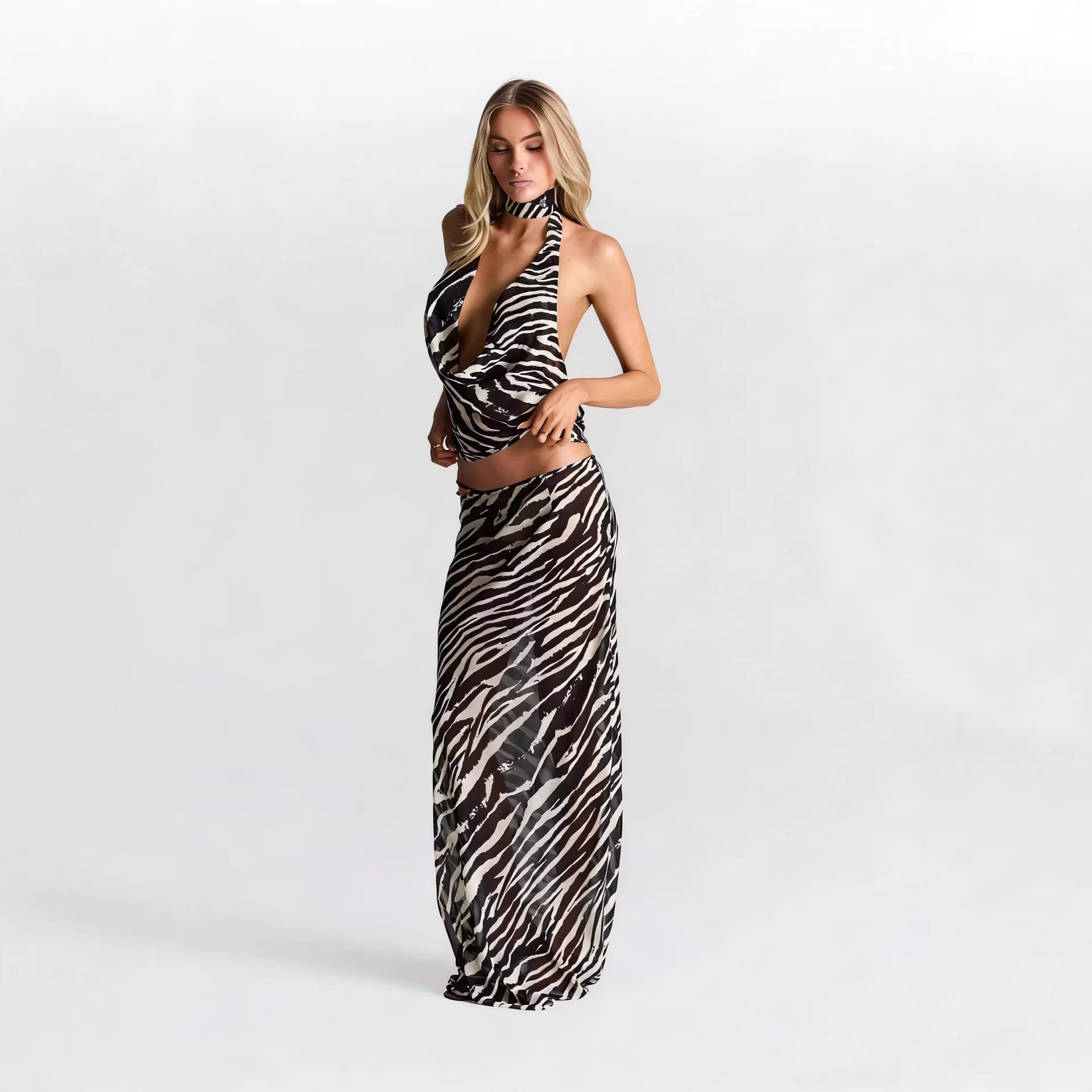 Zebra Print Halter 2 Piece Set - Maxi Dress Halter ulasan dan harga