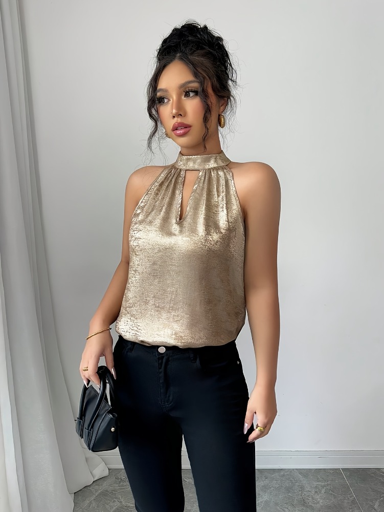 Champagne Golden Shiny Glossy  - Blouse Off Shoulder ulasan dan harga