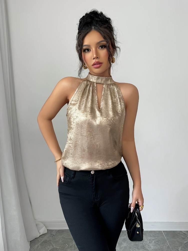 Champagne Golden Shiny Glossy  - Blouse Off Shoulder ulasan dan harga