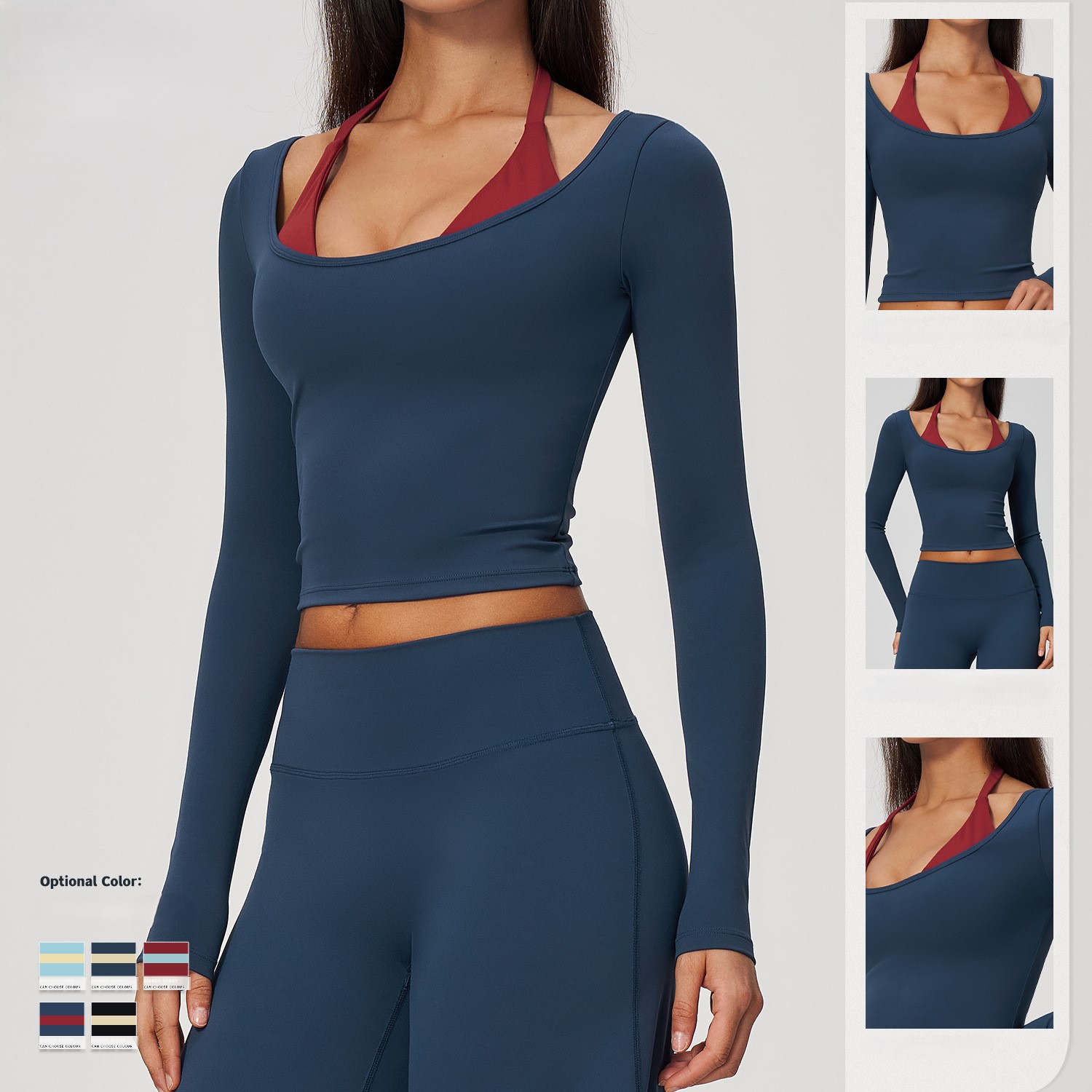2-in-1 Fake Two Piece Halter Y - Crop Top Crochet ulasan dan harga
