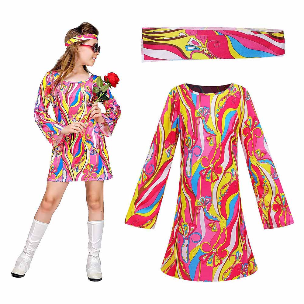Retro 70s Hippie Dress Headban - Romper Floral Print ulasan dan harga