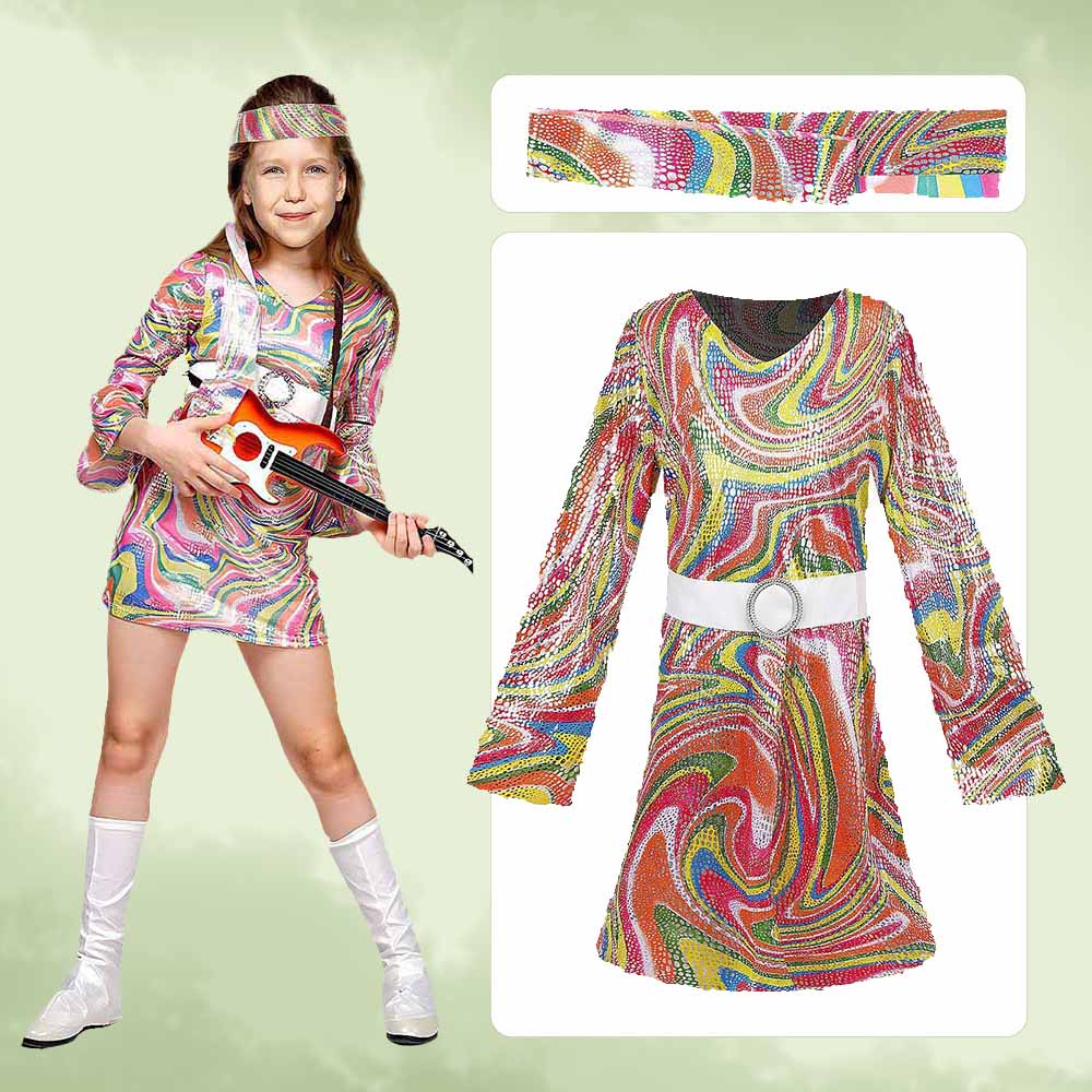 Retro 70s Hippie Dress Headban - Romper Floral Print ulasan dan harga